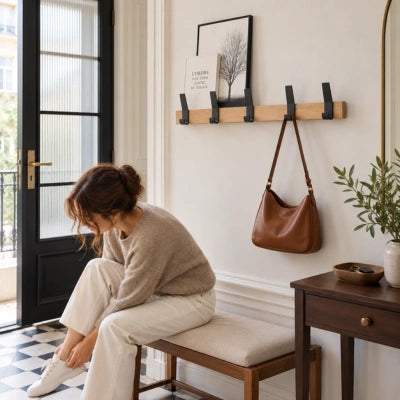 Patère murale Jacinthe installée dans une entrée de maison pour suspendre manteaux, sacs et accessoires.